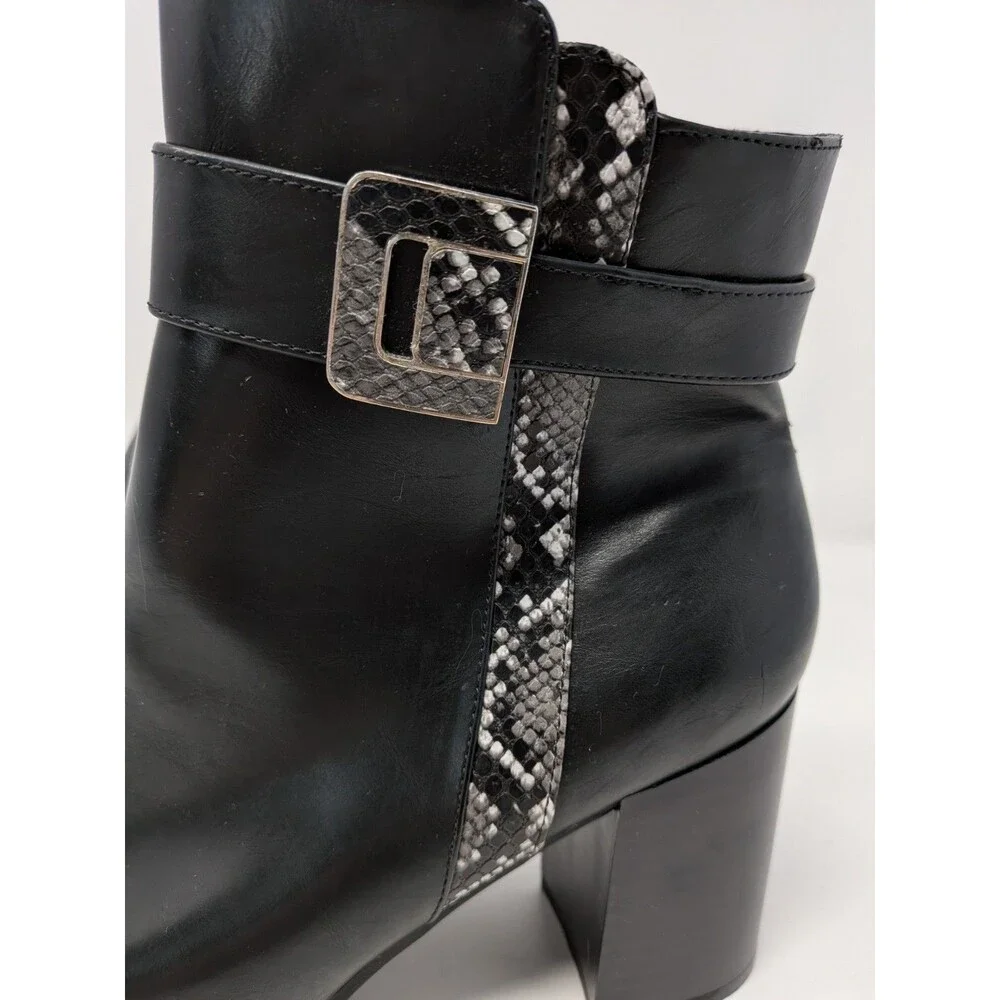 The Limited Gildey Black Leather Snake Trim Ankle Boots Women's 11  Block Heel